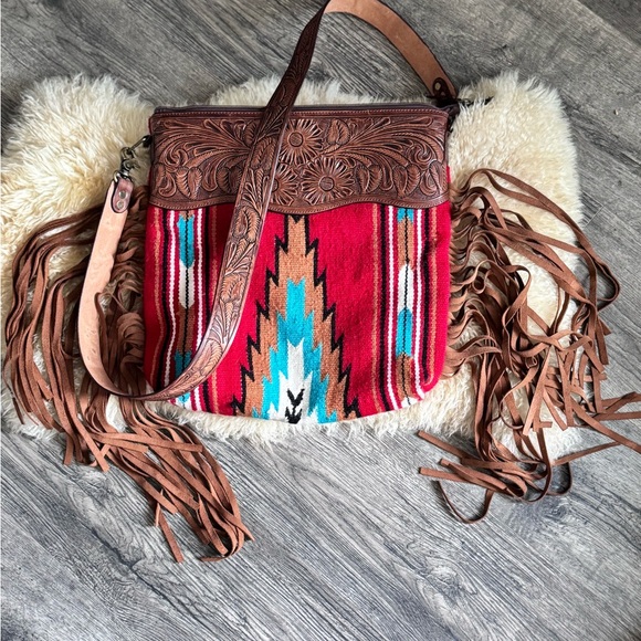 American Darling Handbags - American Darling Red and Brown Crossbody Bag